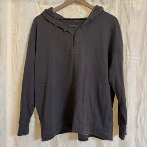 Aerie Henley Hoodie Charcoal Gray Oversized Button Up Sweatshirt Pullover Small